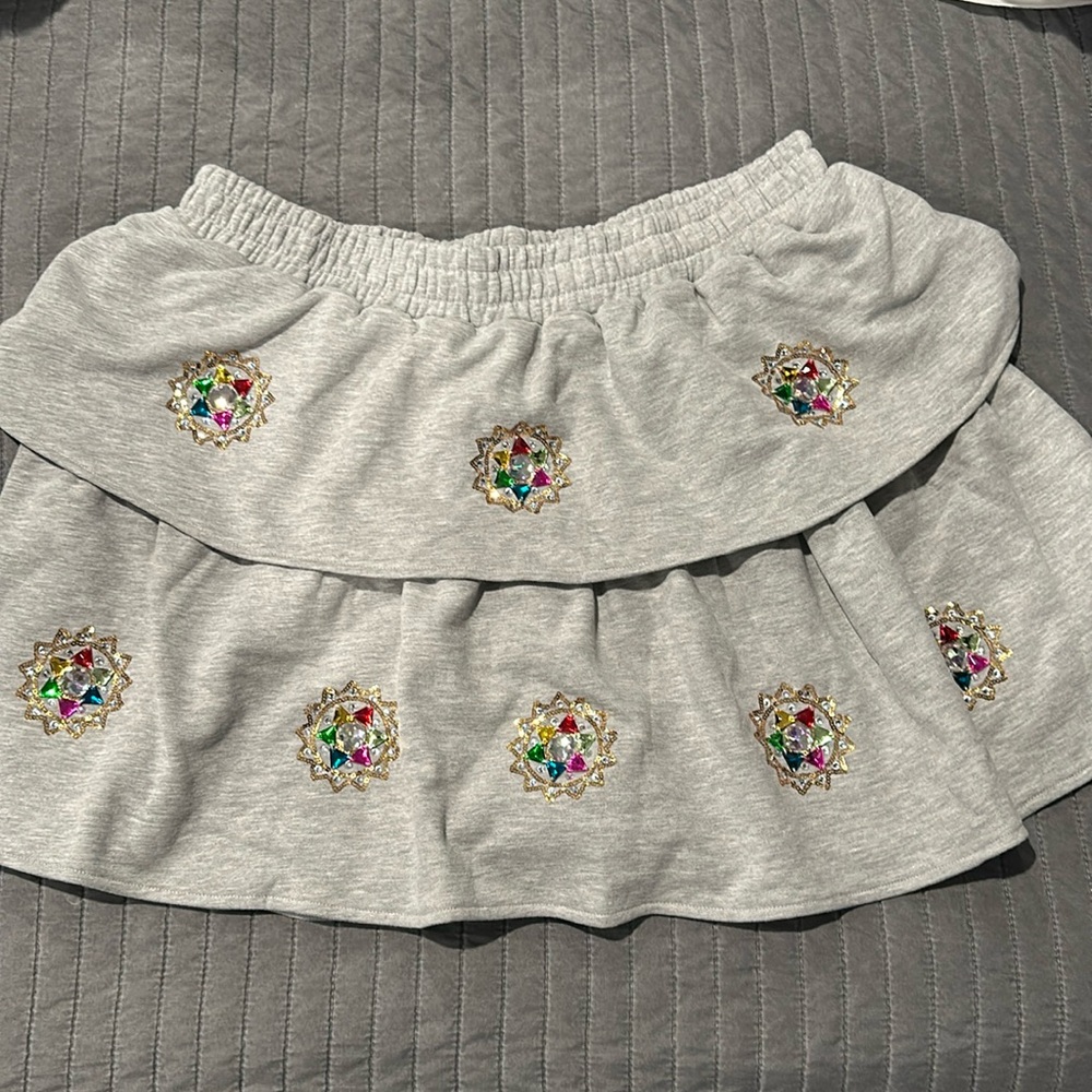 QUEEN OF SPARKLES Gray Skort with Jewel Accents